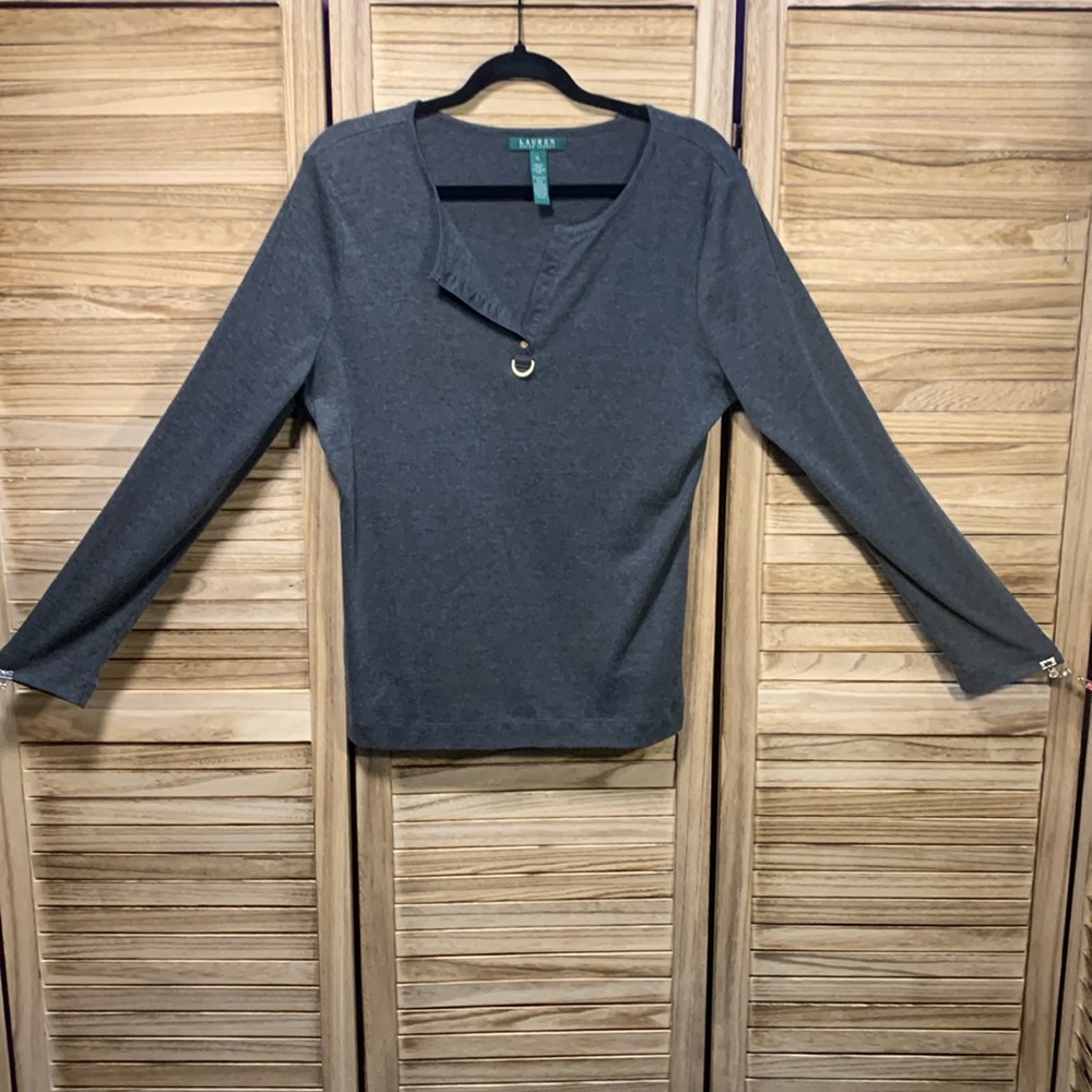 Lauren by Ralph Lauren Gray Long Sleeve Blouse XL - Picture 2 of 7